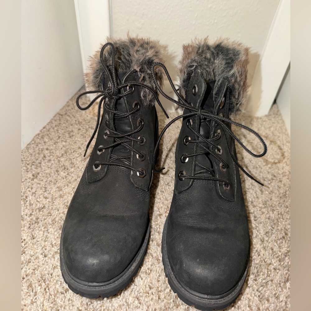 Timberland Black Fur-Lined Combat Boots